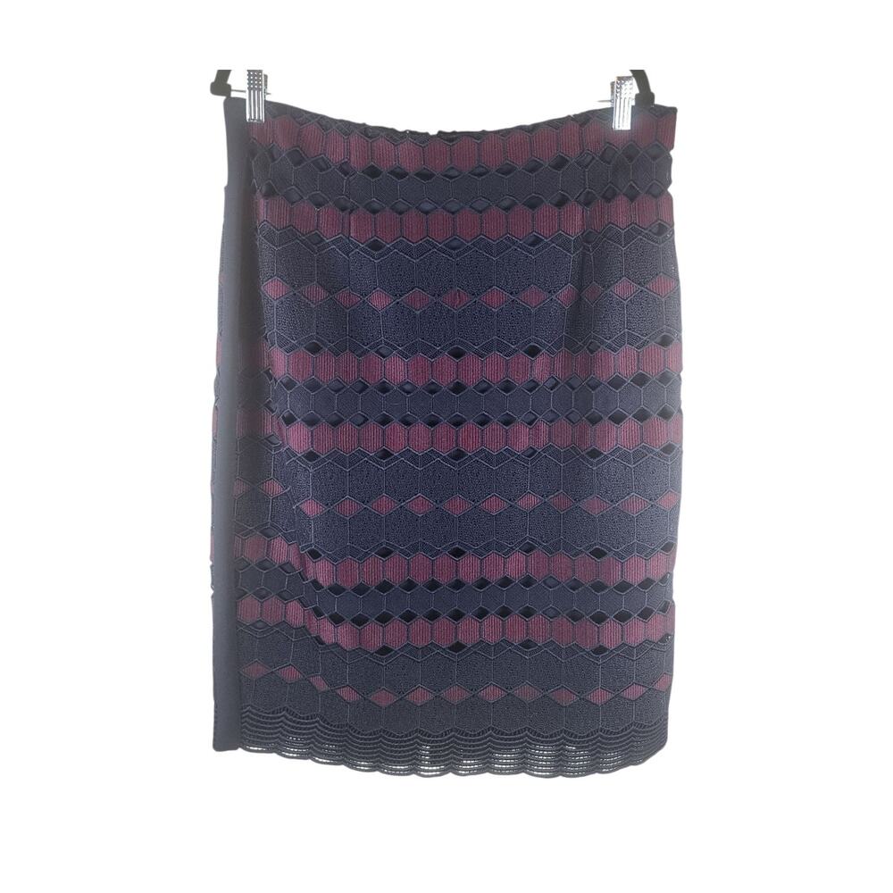 NWT Calvin Klein Skirt Lane Pencil Lined Burgundy & Navy Blue Women Size 16